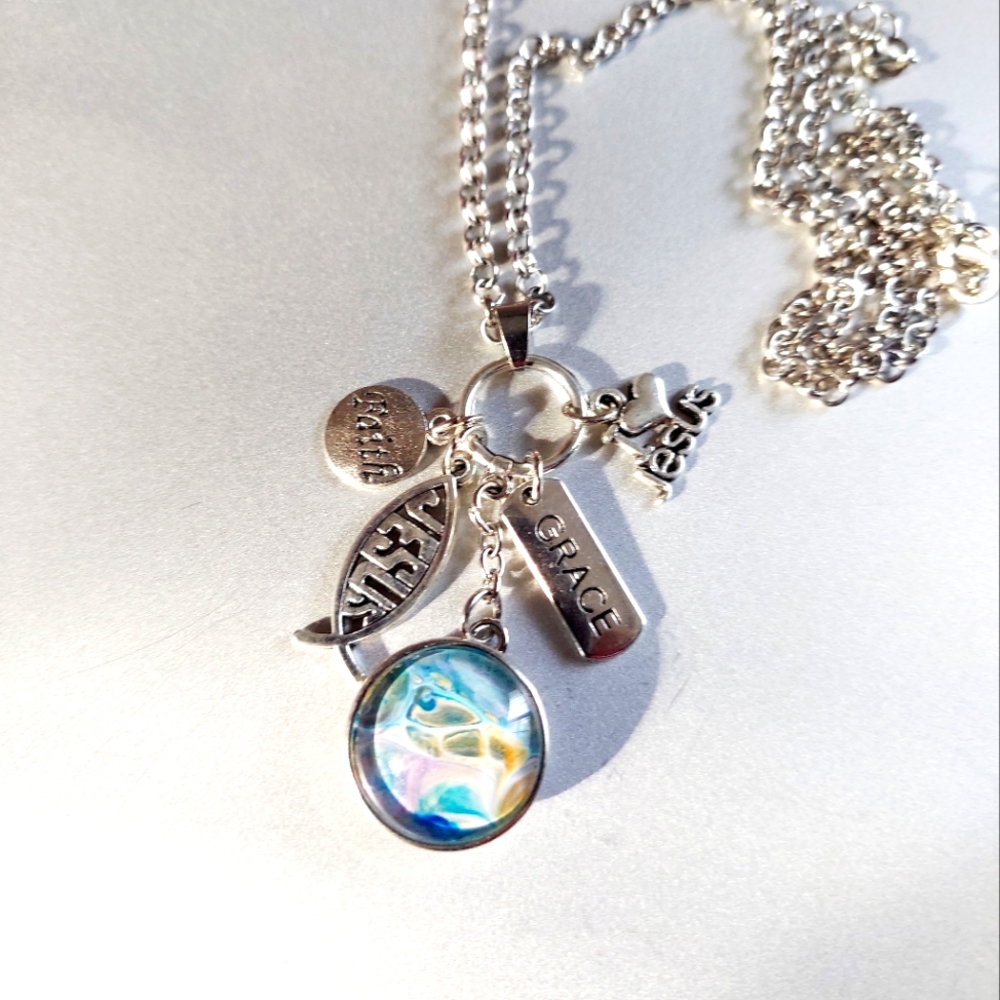 Artisan  Grace Faith Charm Pour Painted Snap Necklace